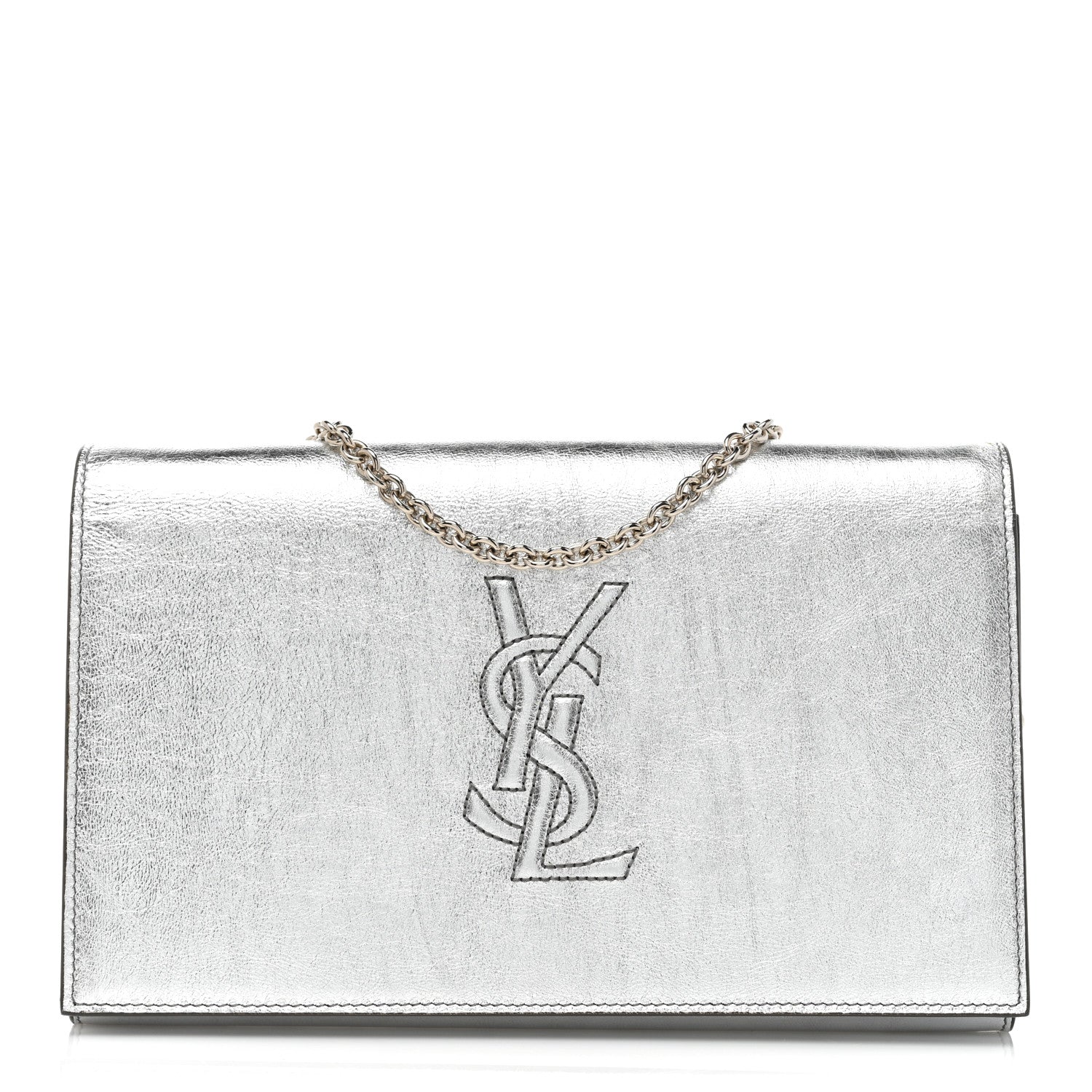 Saint Laurent Metallic Crinkled Calfskin Belle de Jour Chain Clutch Silver 1 of 9