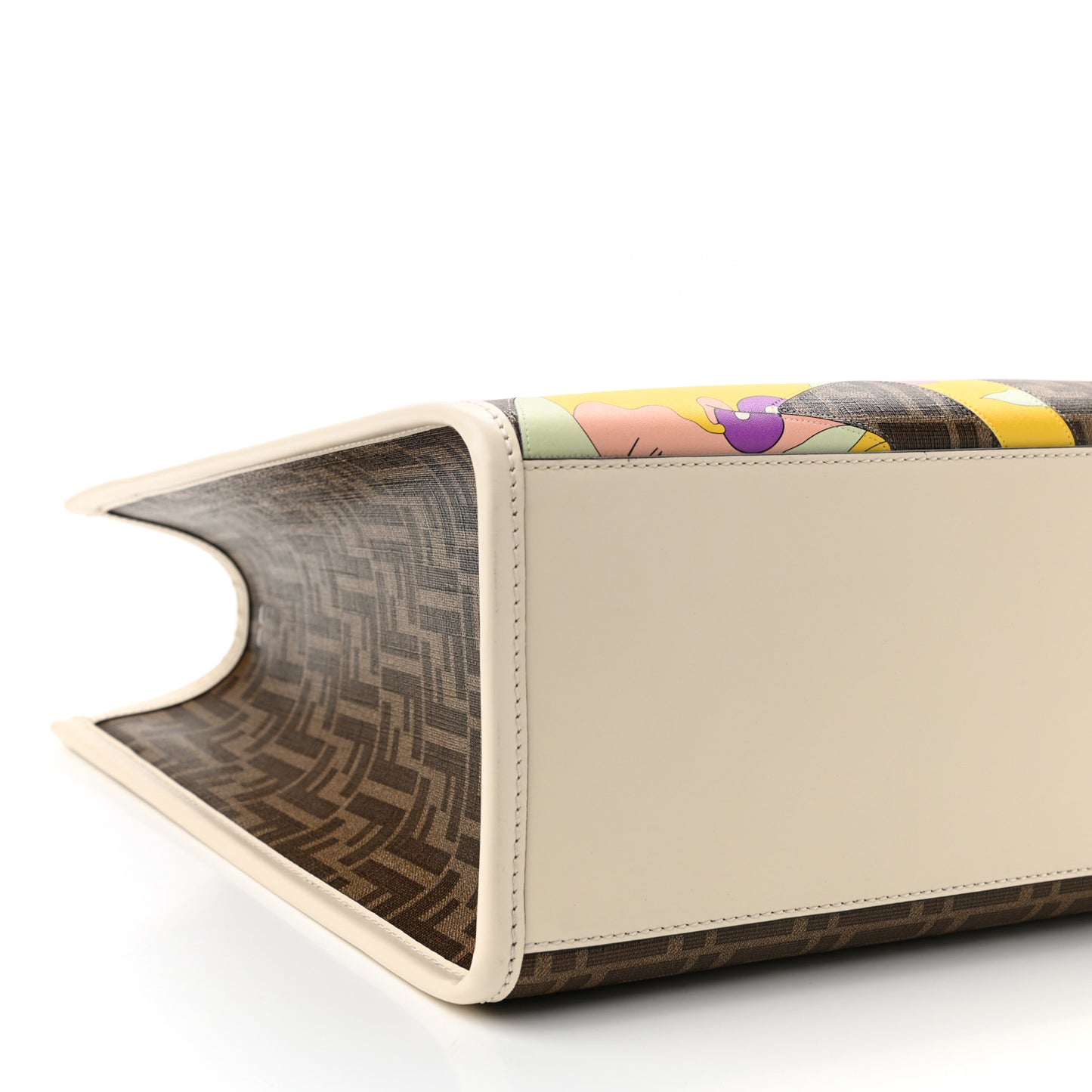 Glazed Fabric Vitello King Plexiglass FF 1974 Logo Hairdo Girls Inlay Medium Fendi Sunshine Shopper Tote Mogano Panna Multicolor