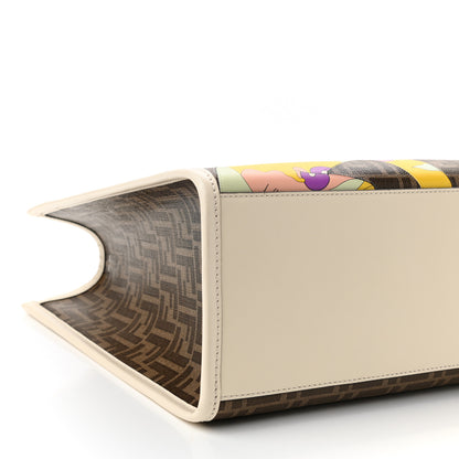 Fendi Glazed Fabric Vitello King Plexiglass FF 1974 Logo Hairdo Girls Inlay Medium Fendi Sunshine Shopper Tote Mogano Panna Multicolor 8 of 9