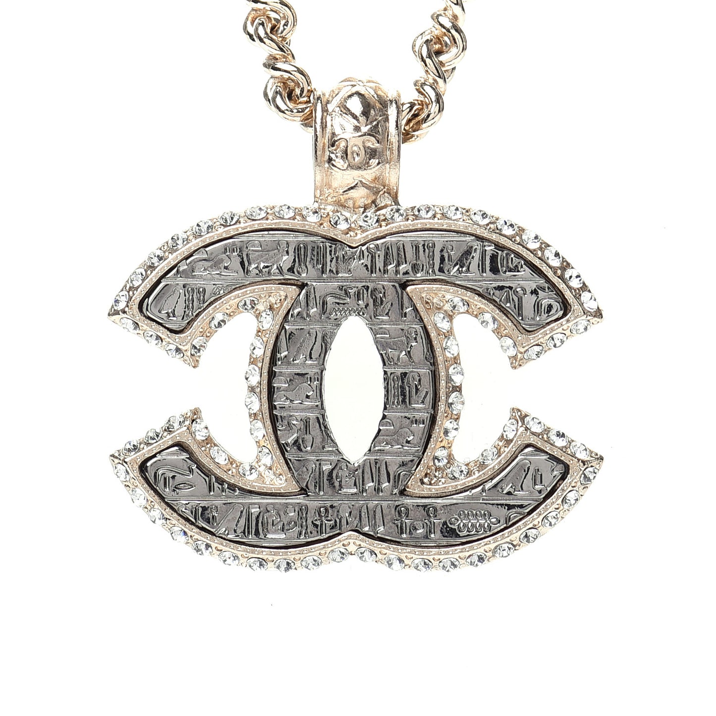 Metal Crystal Scarab CC Necklace Gold Silver