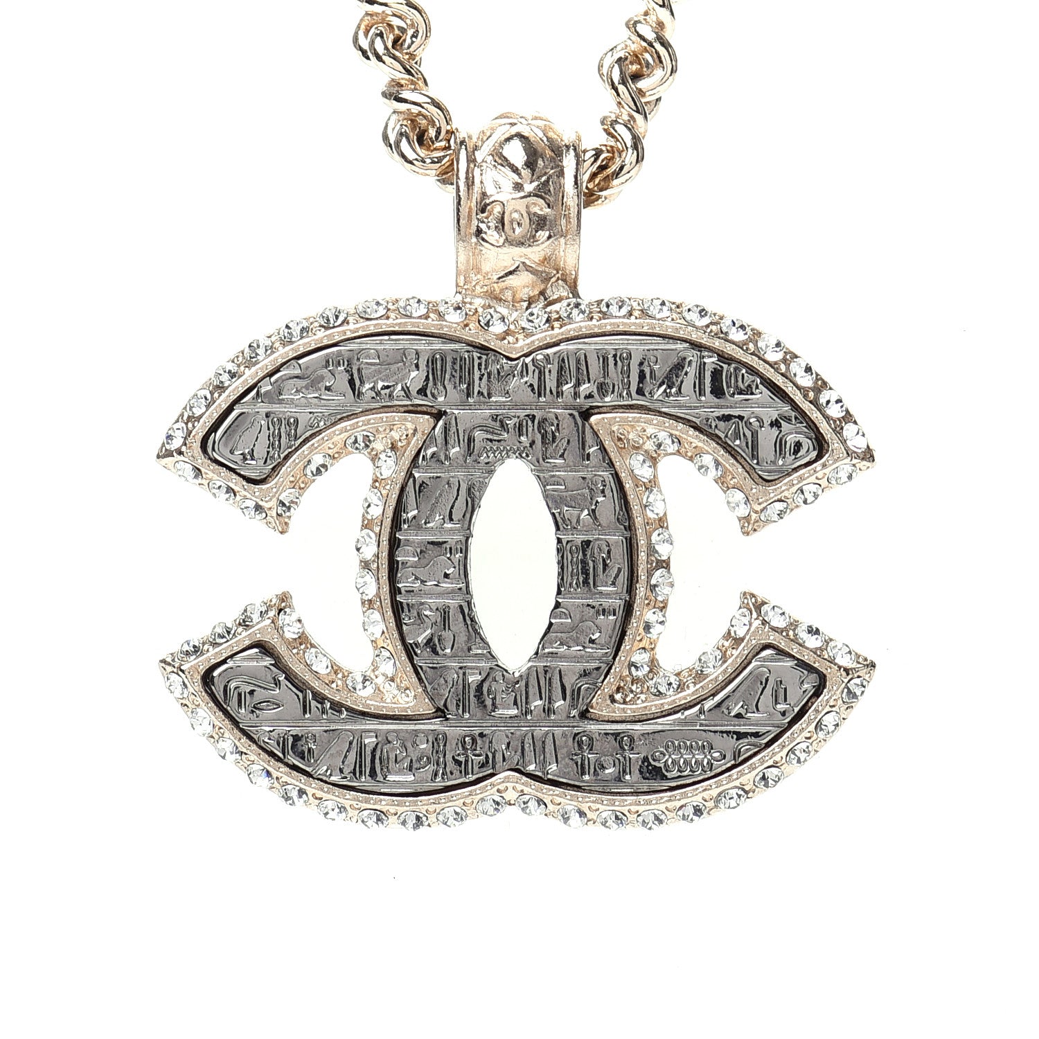 Chanel Metal Crystal Scarab CC Necklace Gold Silver 4 of 6