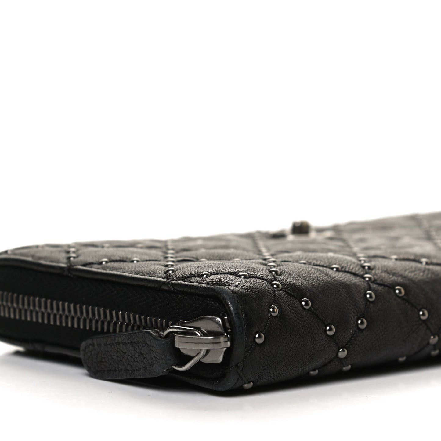 Crumpled Lambskin Studded Paris Dallas Zip Around Wallet Black