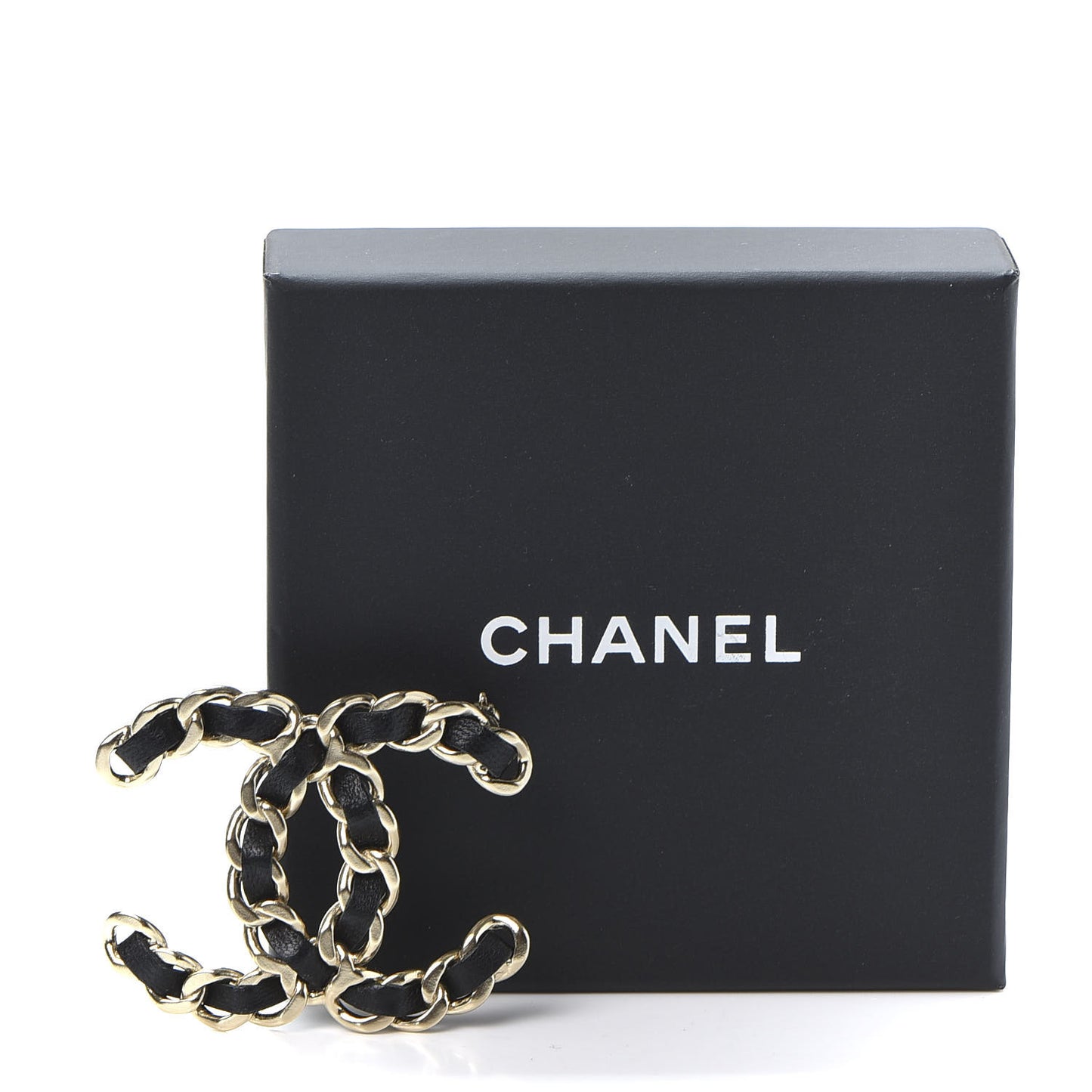 Lambskin Chain CC Brooch Black Gold