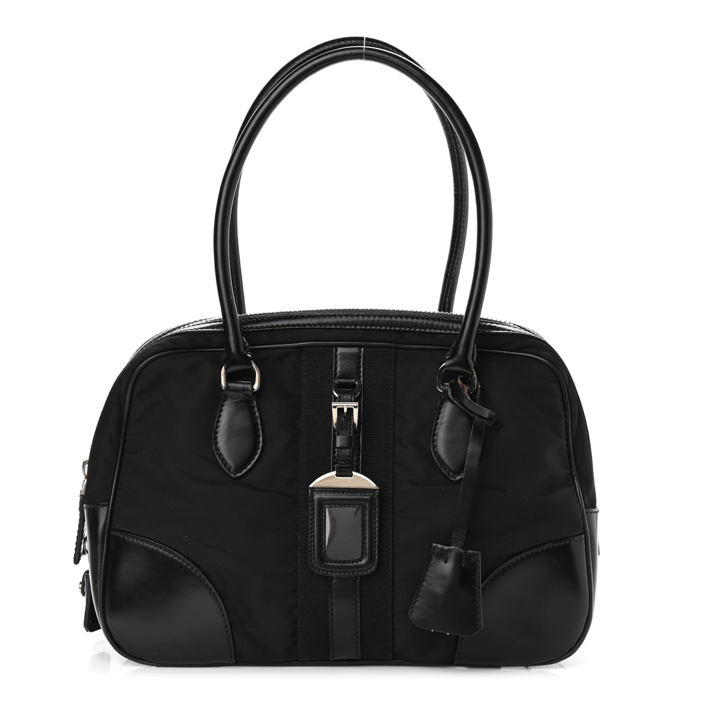 Tessuto Nylon Box Calf Bowling Bag Black
