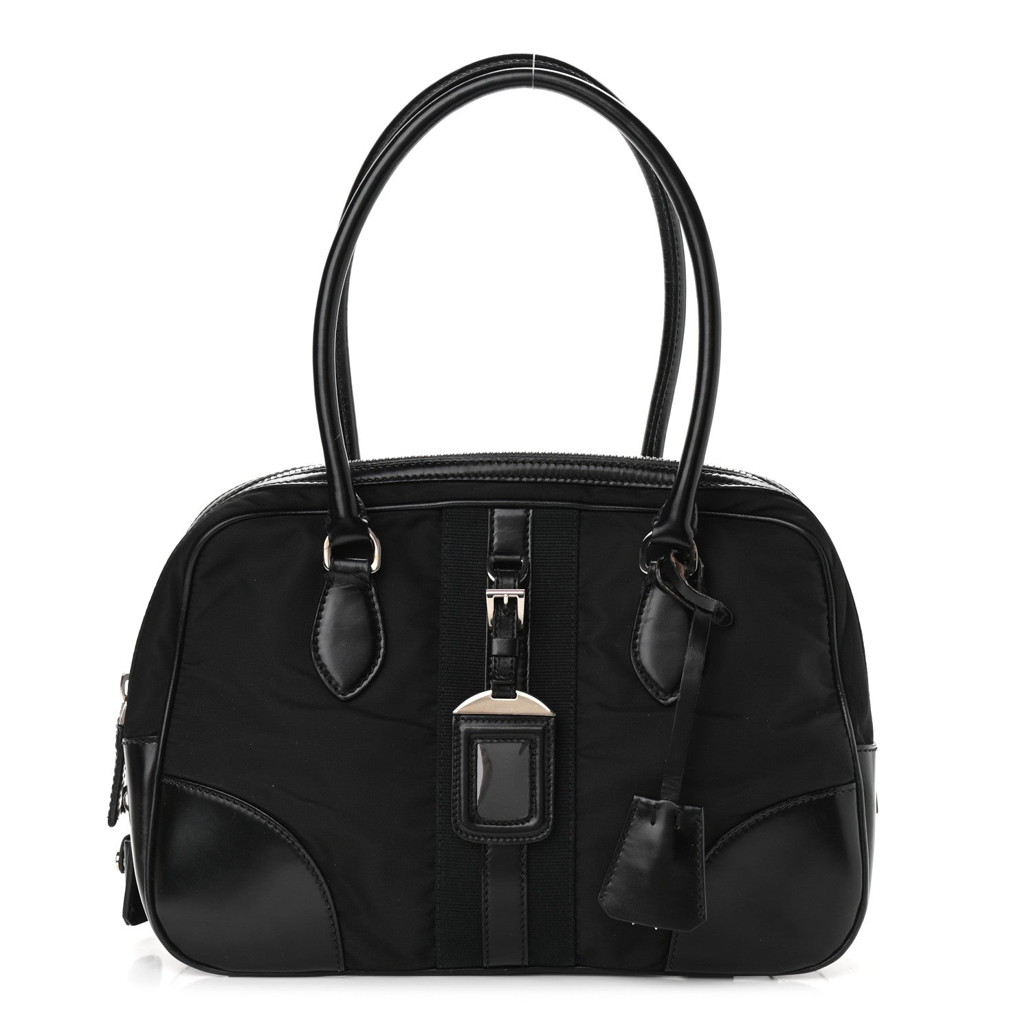 Prada Tessuto Nylon Box Calf Bowling Bag Black 1 of 14