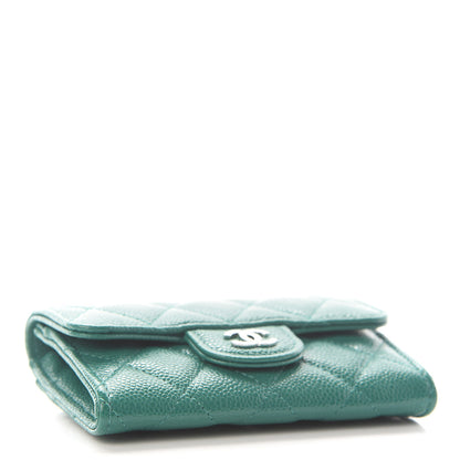 Chanel Caviar Quilted Flap Card Holder Wallet Green 8 of 15