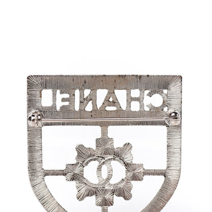 Chanel Swarovski Baguette Crystal CC Shield Brooch Silver 4 of 5