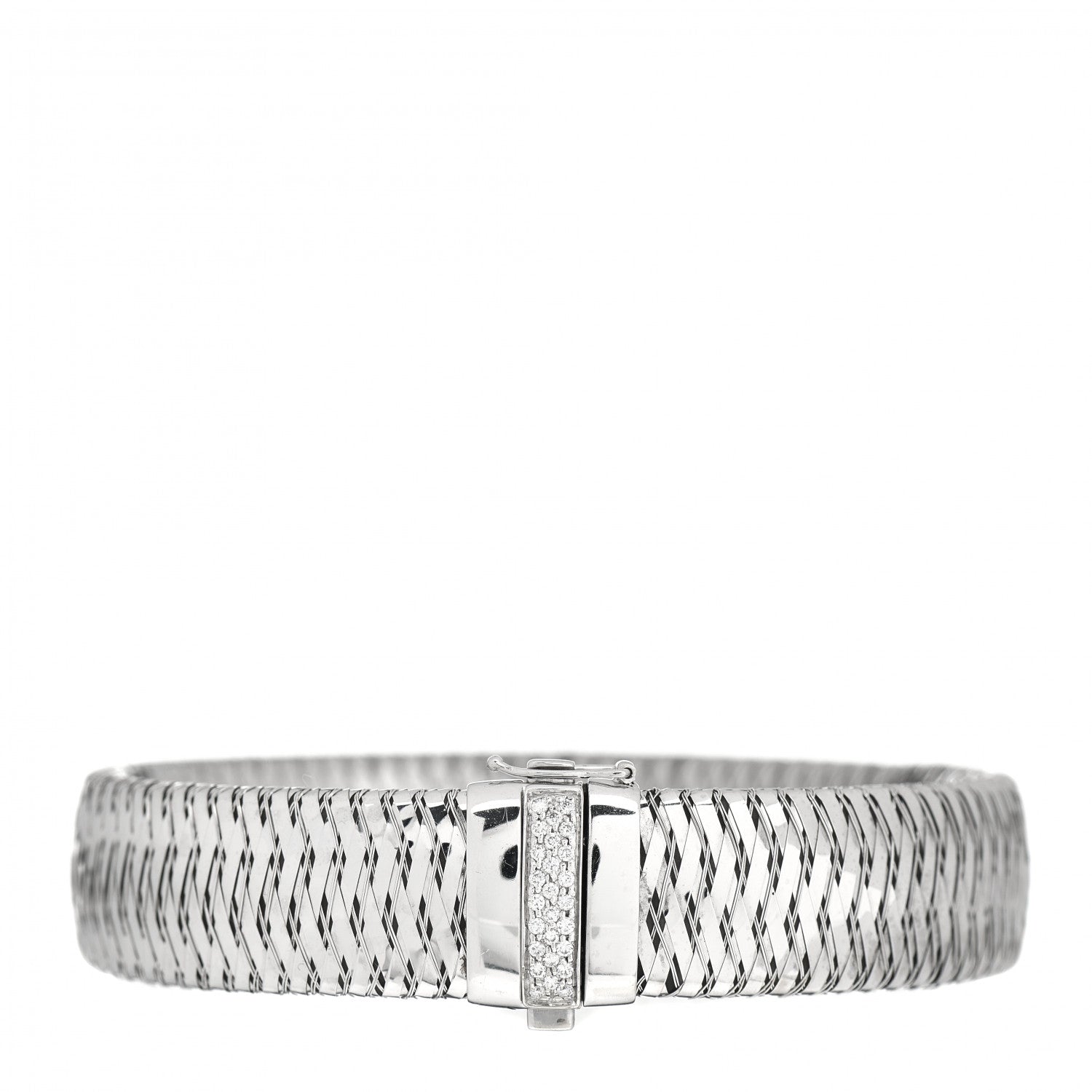 Roberto Coin 18K White Gold Diamond XL Primavera Bangle Bracelet 1 of 4