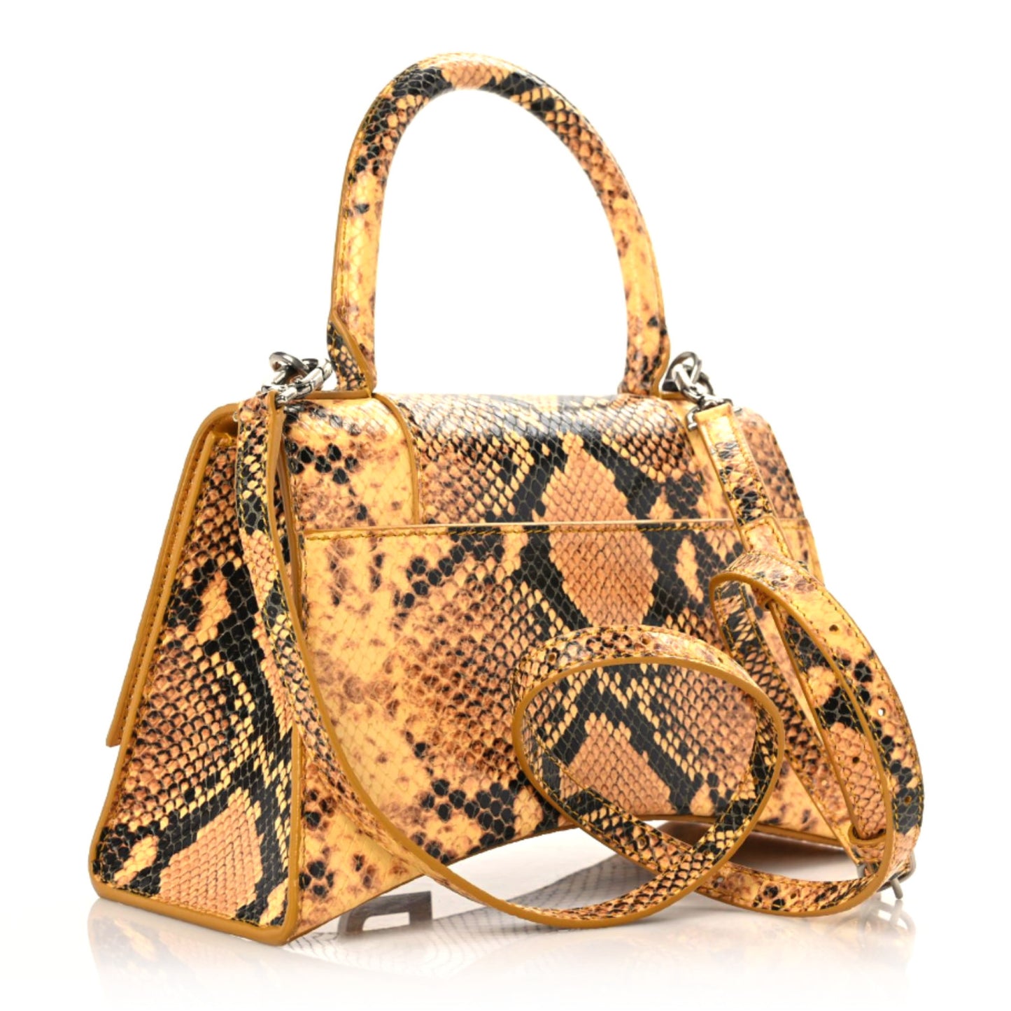 Shiny Calfskin Python Effect Small Hourglass Top Handle Bag Orange Black