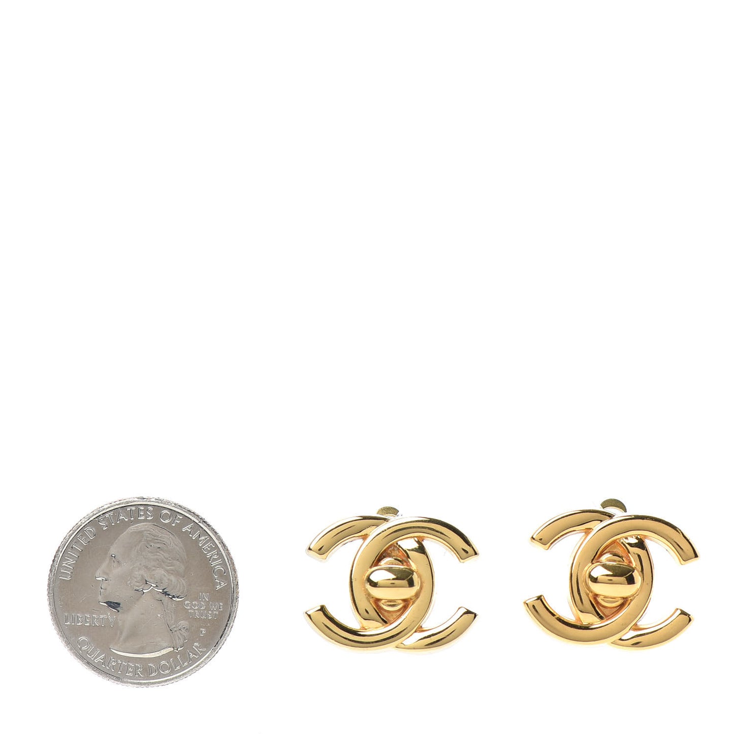 Metal CC Turnlock Clip On Earrings Gold