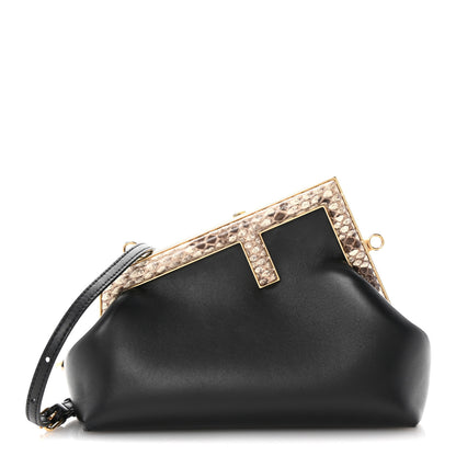 Fendi Shiny Nappa Snakeskin Small Fendi First Black 1 of 11