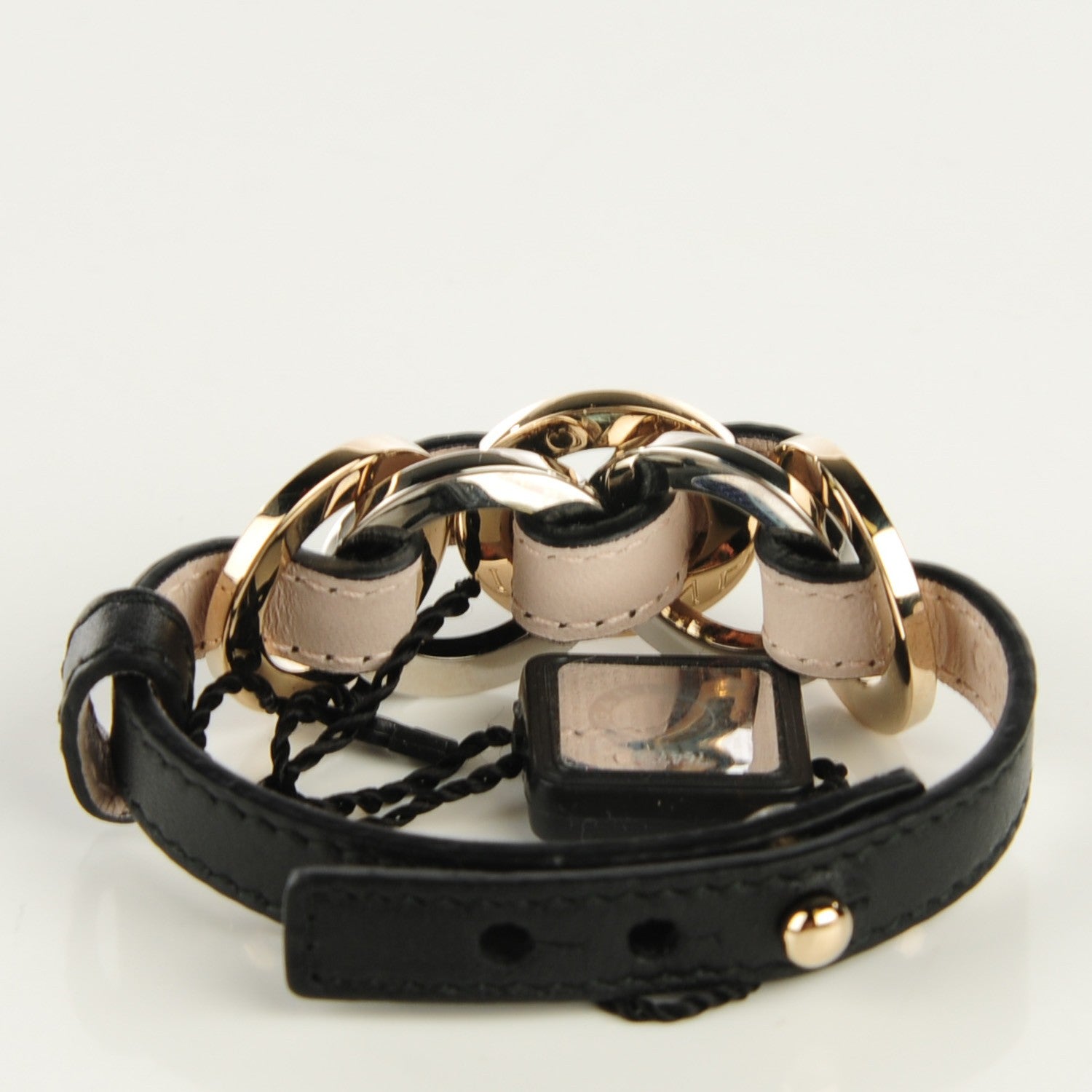 Bulgari Calfskin Circular Panel Bracelet Black Gold Silver 4 of 6