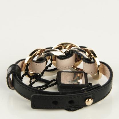 Bulgari Calfskin Circular Panel Bracelet Black Gold Silver 4 of 6