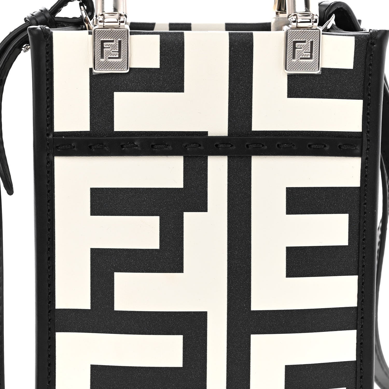Fendi X MARC JACOBS Vitello King Plexiglass Logo Print Mini Fendi Sunshine Shopper Tote Black White 7 of 10
