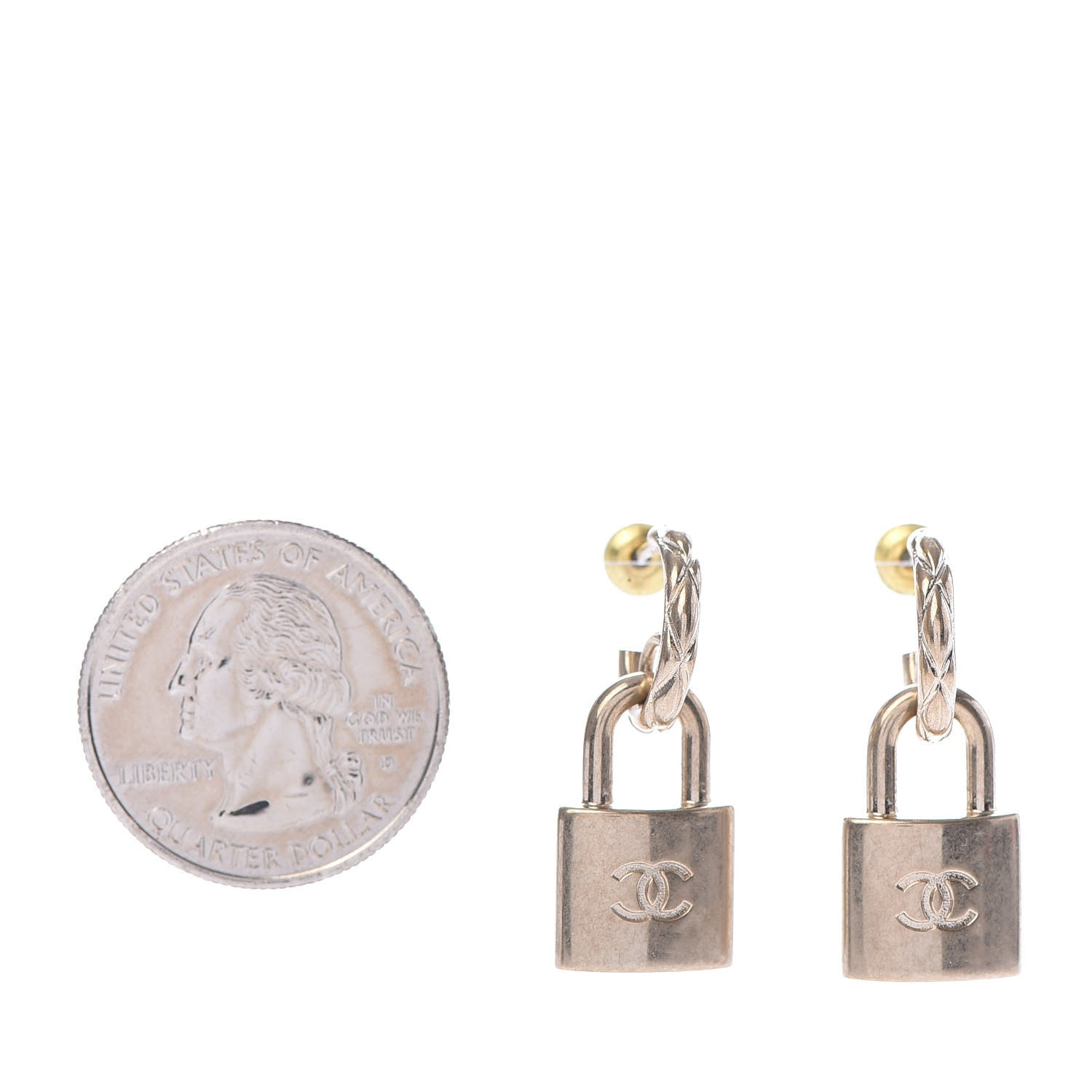 Chanel Metal Lock Drop Earrings Light Gold 2 of 5