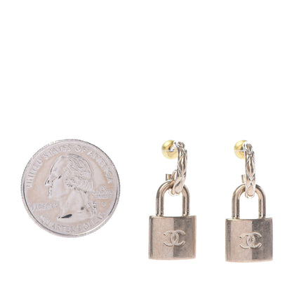 Chanel Metal Lock Drop Earrings Light Gold 2 of 5