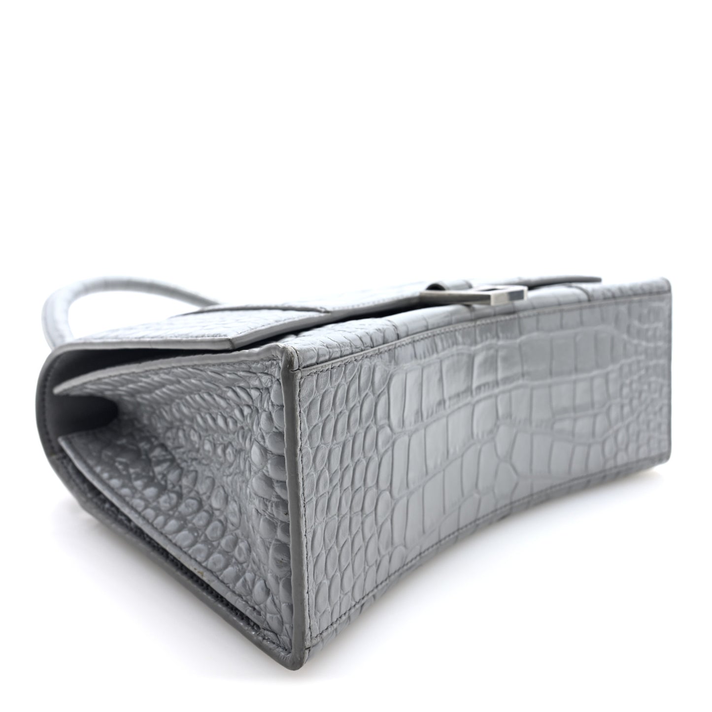 Shiny Calfskin Crocodile Embossed Medium Hourglass Top Handle Bag Balenciaga Grey
