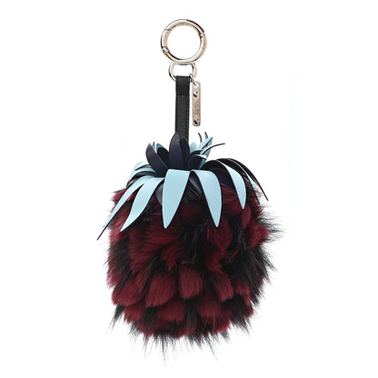 Fendi Fox Rabbit Fur Nappa Pineapple Bag Charm Bordeaux Turchese Pallido Multicolor 1 of 5