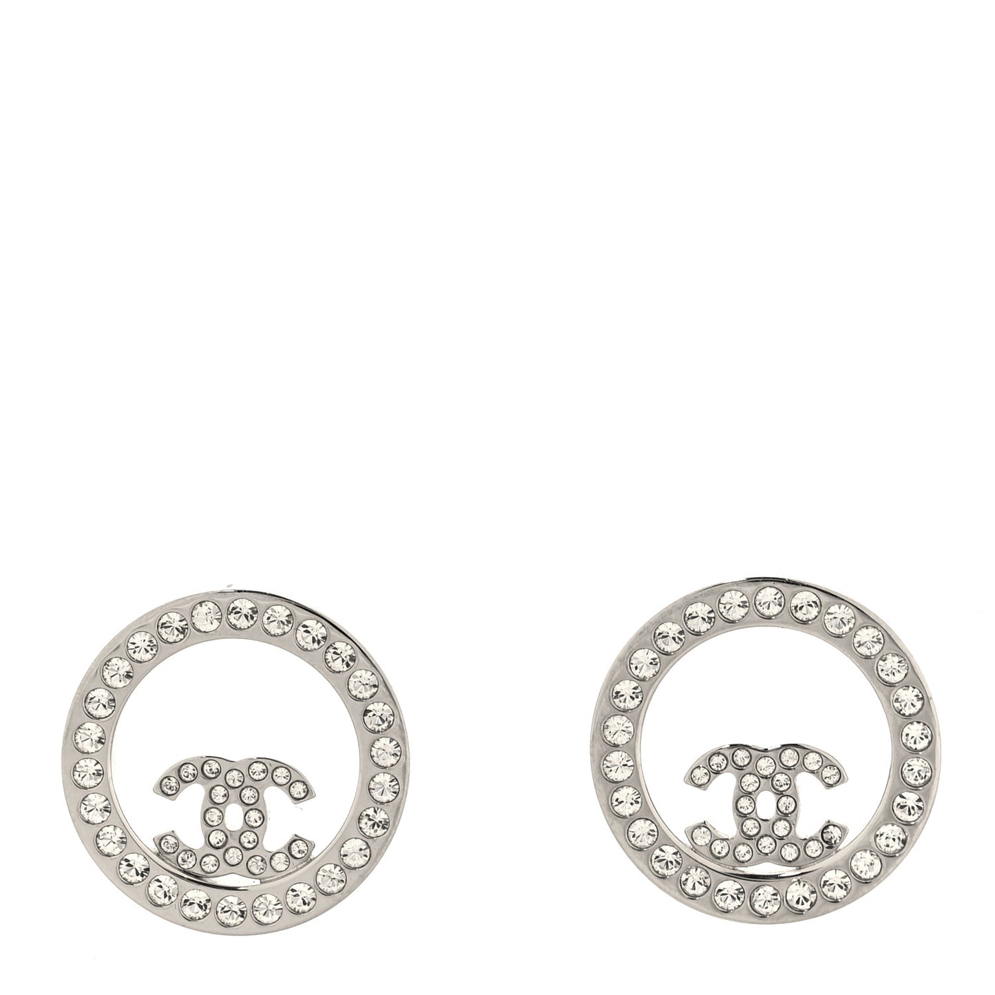 Crystal CC Round Earrings Silver