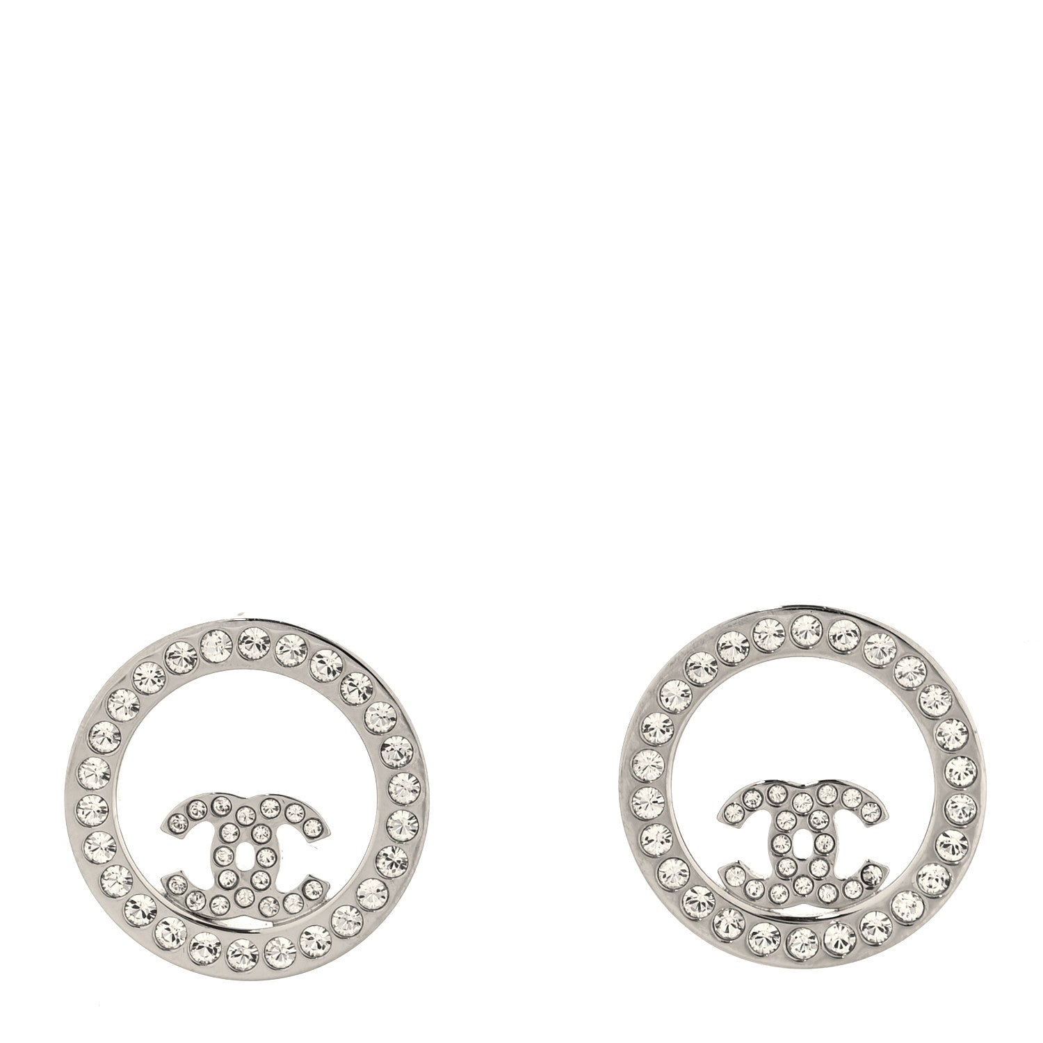 Chanel Crystal CC Round Earrings Silver 1 of 4