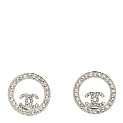 Chanel Crystal CC Round Earrings Silver 1 of 4