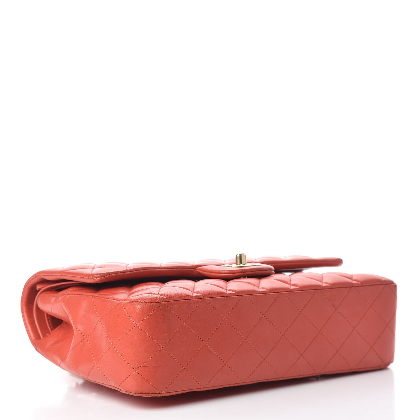 Lambskin Quilted Medium Double Flap Orange