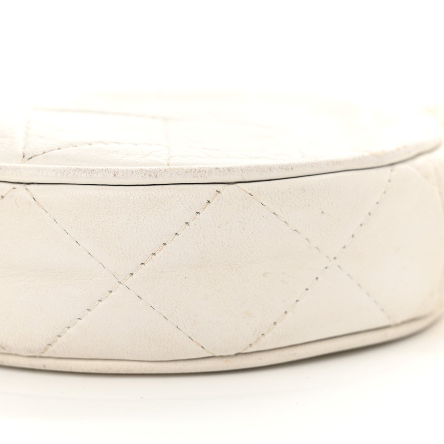 Lambskin Quilted Round Tassel Crossbody Bag White