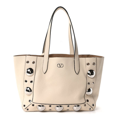 Valentino Garavani Grainy Calfskin Studded Small Nellcote Shopping Tote White 1 of 9