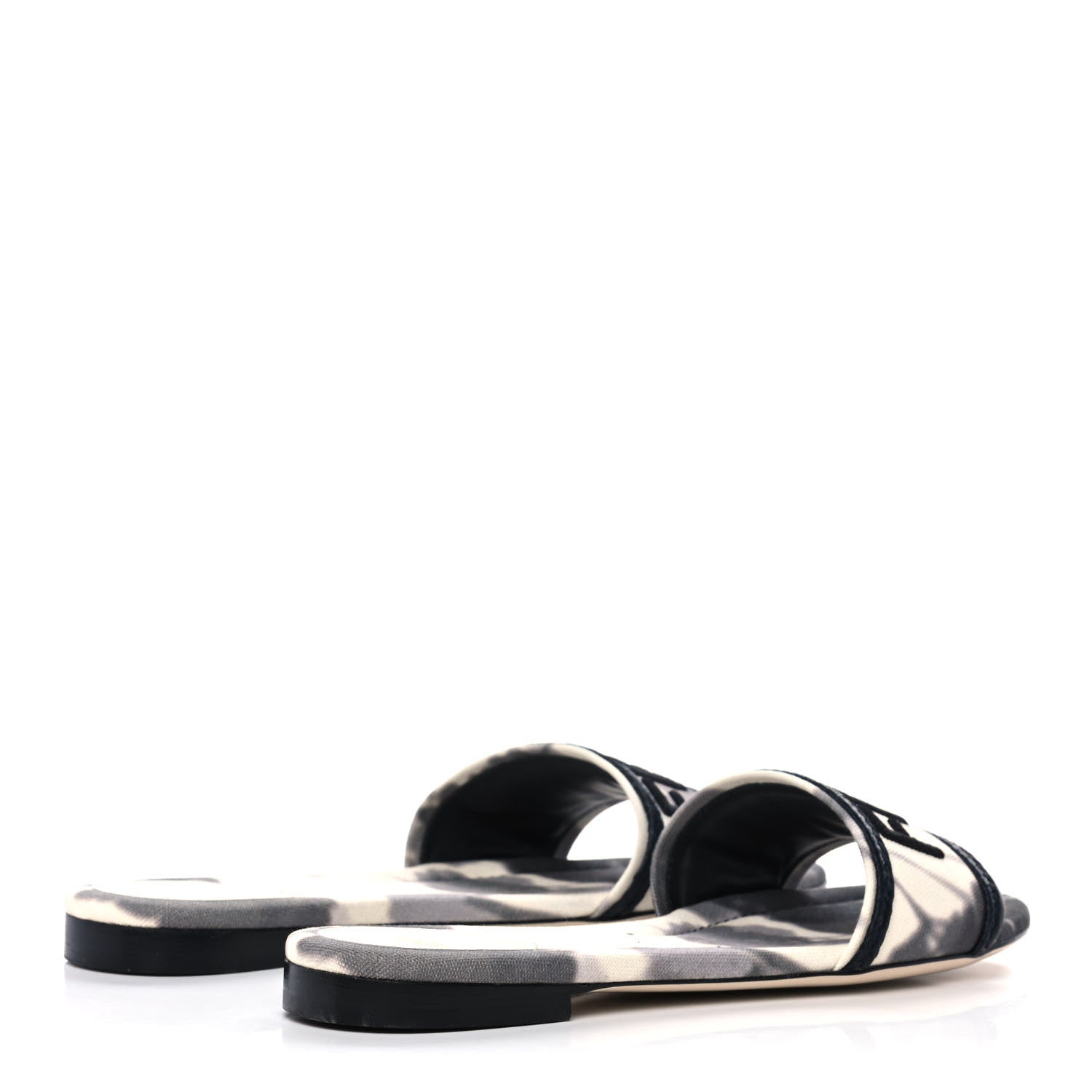 Fendi Canvas Floral Print Logo Flat Slide Sandals 41 White Black 4 of 8
