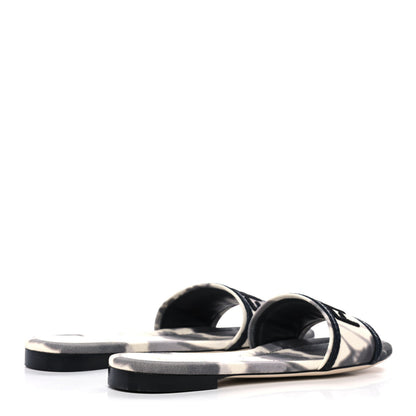 Fendi Canvas Floral Print Logo Flat Slide Sandals 41 White Black 4 of 8