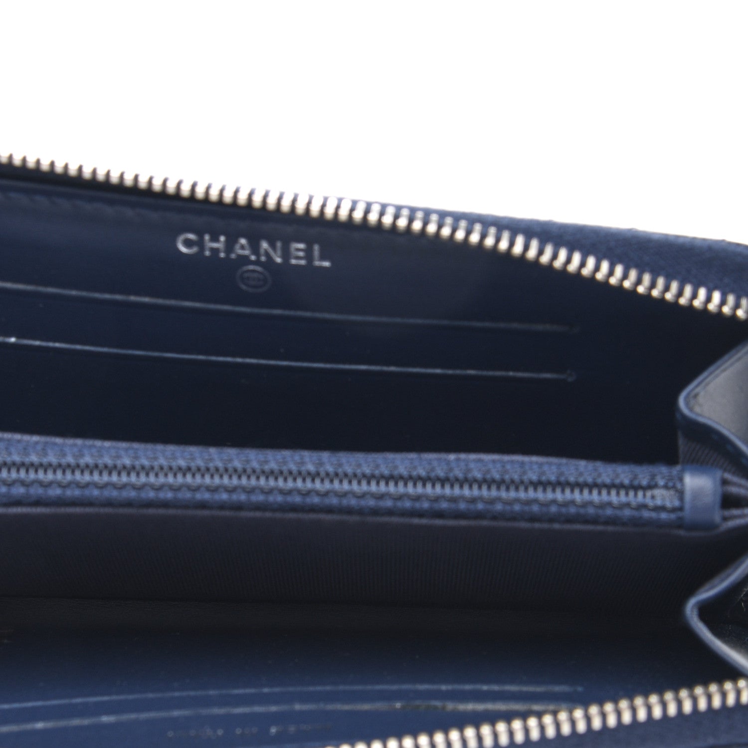 Chanel Caviar Chevron Quilted Large Gusset Zip Around Wallet Navy 5 of 7