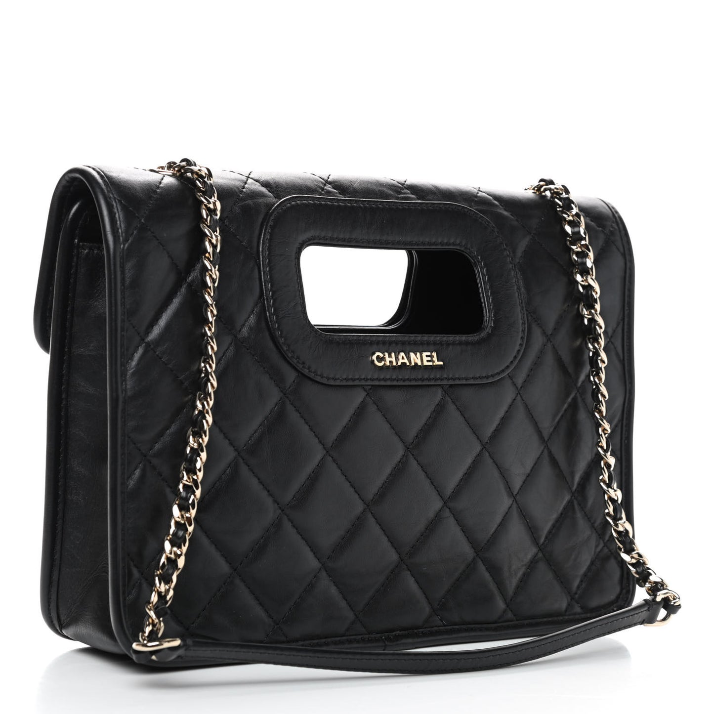 Aged Calfskin Charms Flap Bag Black