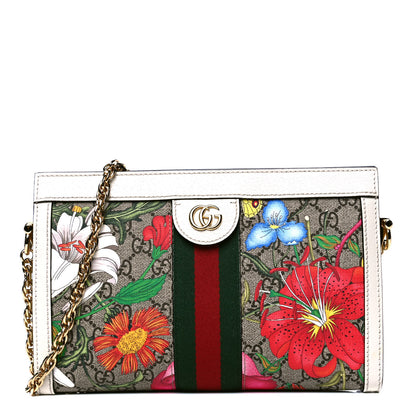 Gucci GG Supreme Monogram Flora Web Small Ophidia Chain Shoulder Bag White 1 of 4