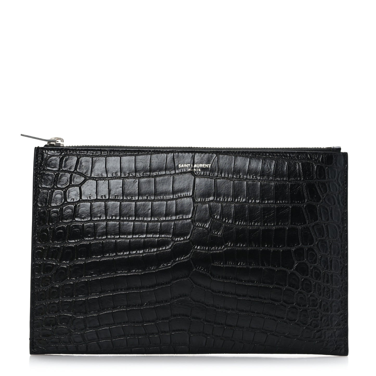 Calfskin Crocodile Embossed Zip Mini Tablet Sleeve Black