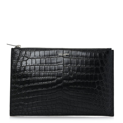 Saint Laurent Calfskin Crocodile Embossed Zip Mini Tablet Sleeve Black 1 of 7