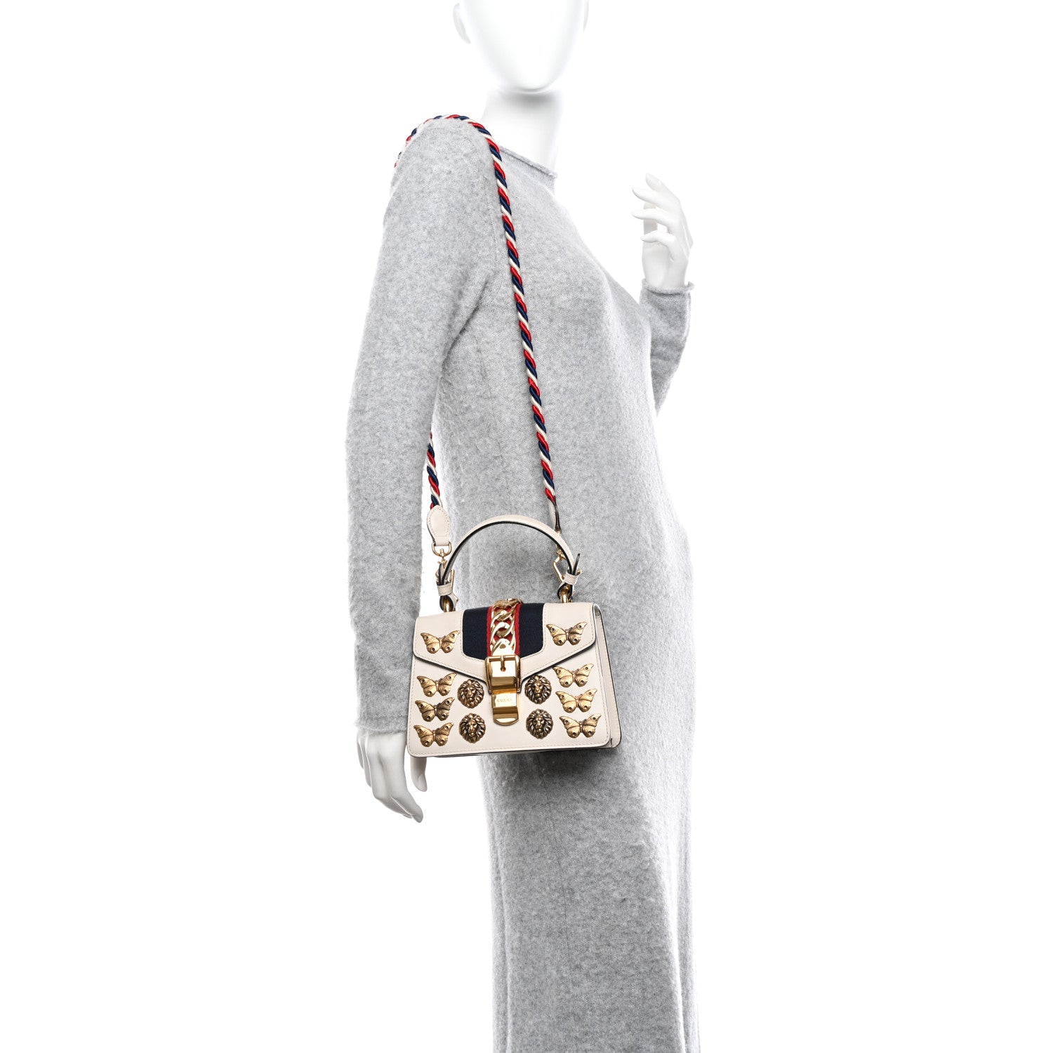 Gucci Calfskin Animal Studs Mini Sylvie Top Handle Bag White 2 of 15