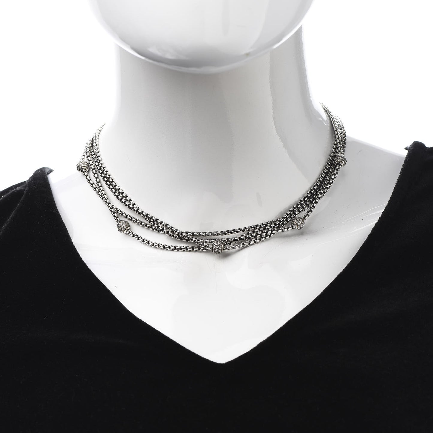 Sterling Silver 18K Yellow Gold Diamond Four-Row Ball Necklace