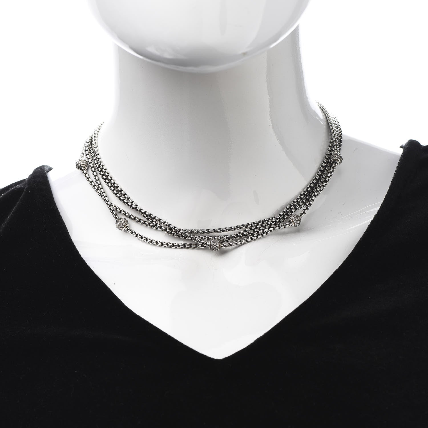 David Yurman Sterling Silver 18K Yellow Gold Diamond Four-Row Ball Necklace 2 of 7