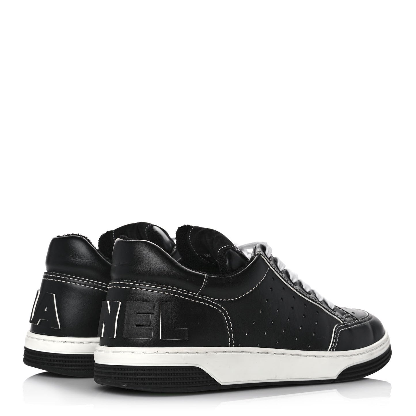 Calfskin Womens Logo Sneakers 37 Black White
