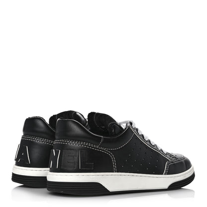Chanel Calfskin Womens Logo Sneakers 37 Black White 4 of 9