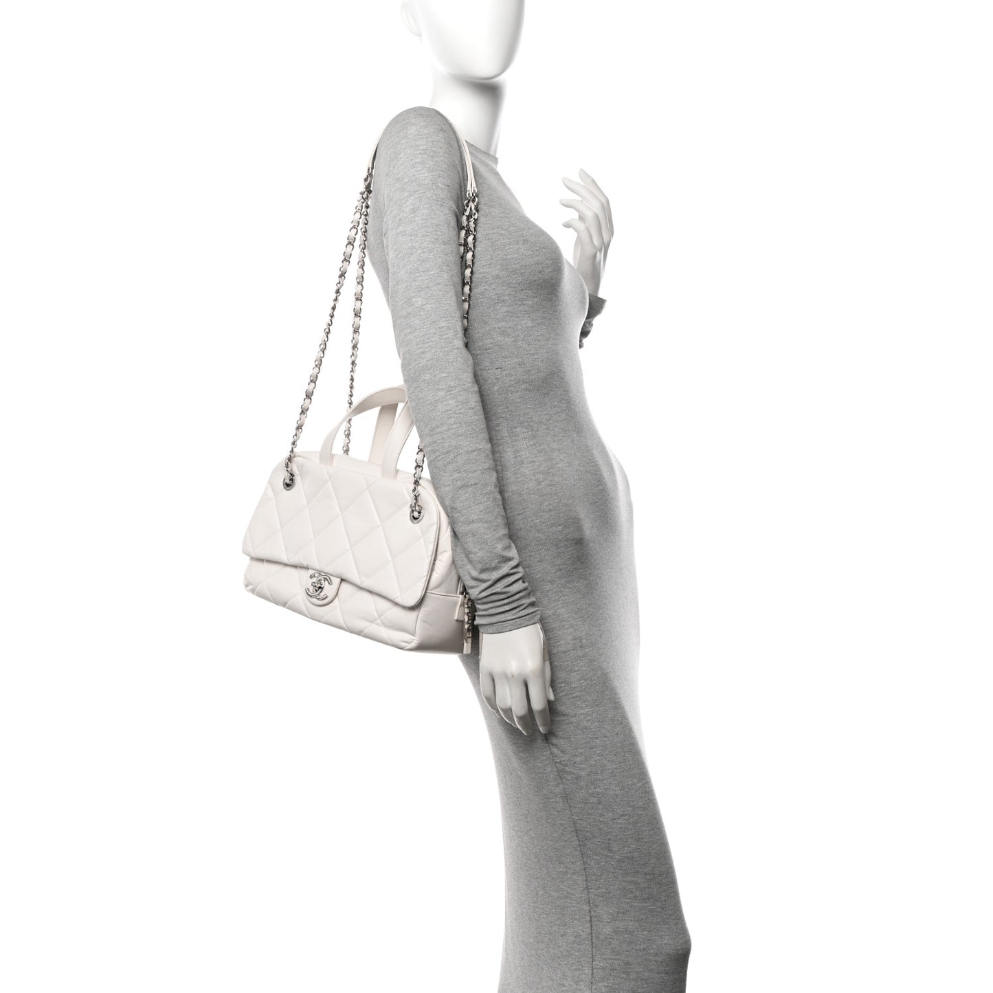 Aged Calfskin Quilted Small Express Bowling Bag White