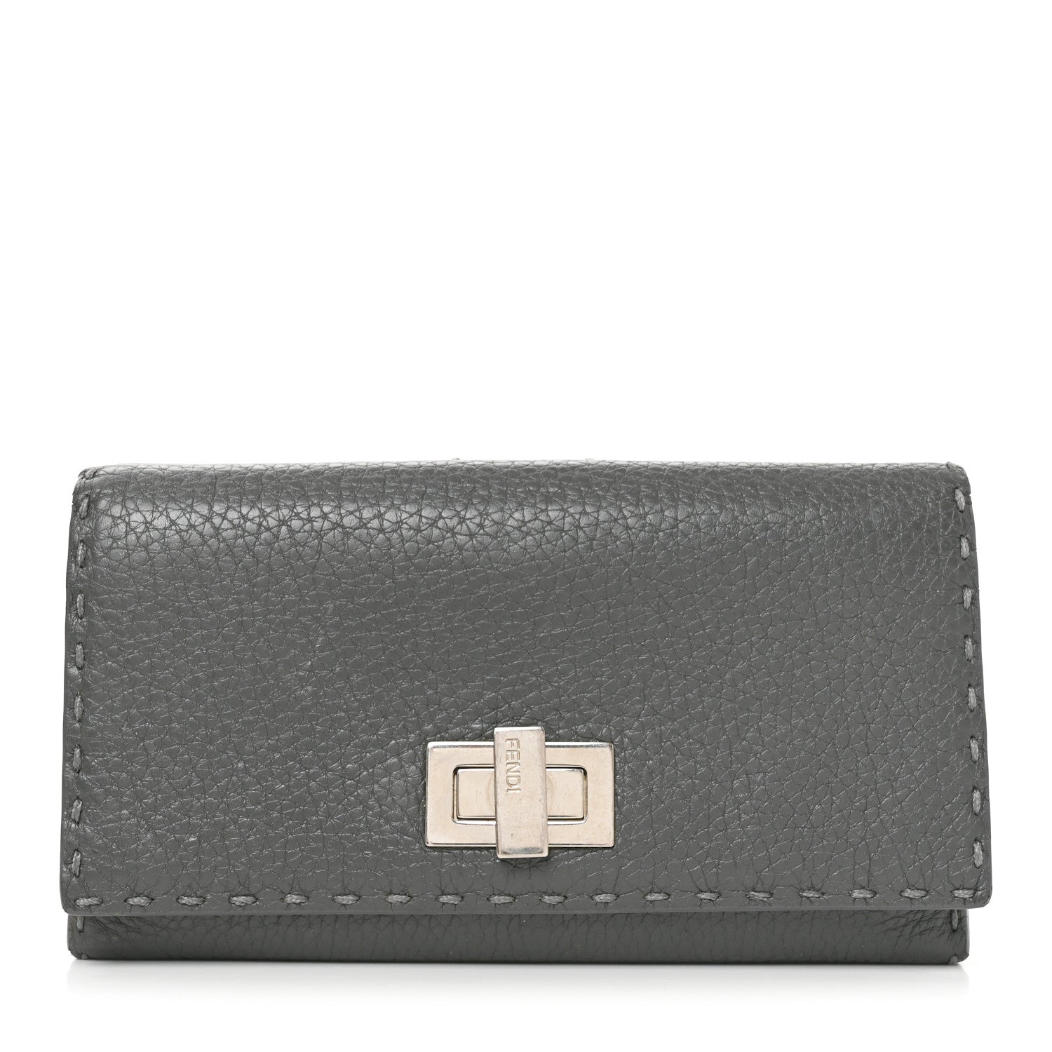 Fendi Cuoio Romano Selleria Peekaboo Continental Wallet Asfalto 1 of 7
