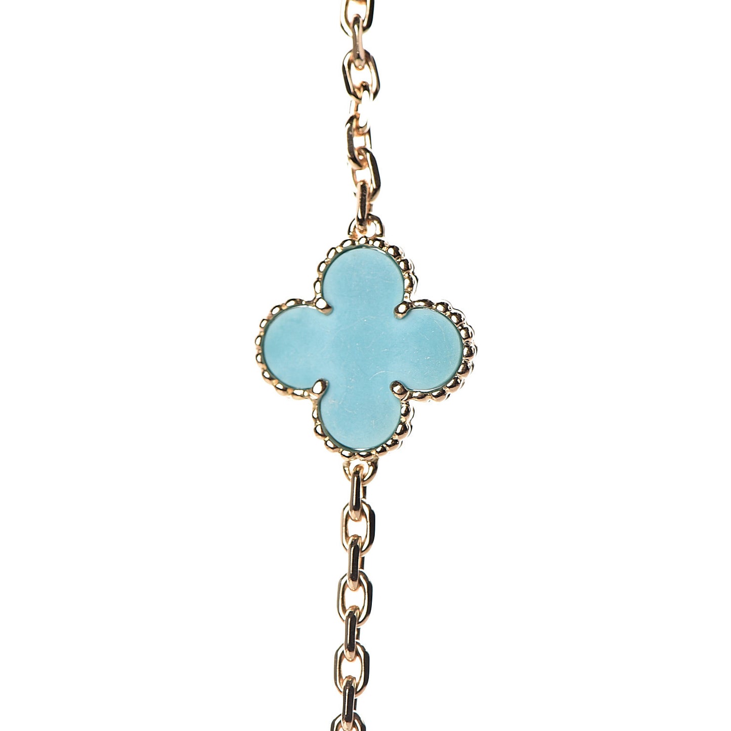 18K Yellow Gold Turquoise 10 Motifs Vintage Alhambra Necklace