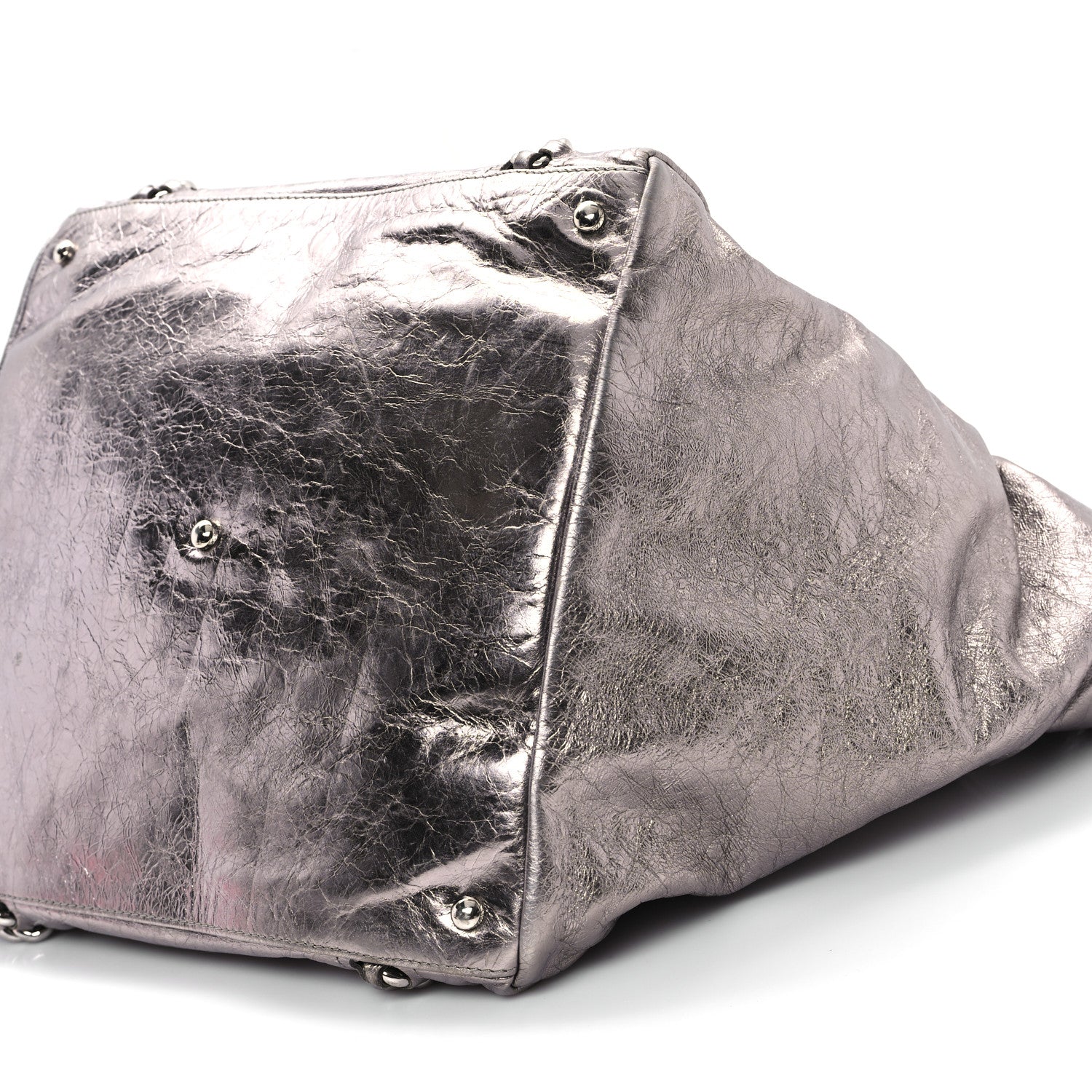 Chanel Metallic Cracked Calfskin Modern Chain Tote Dark Silver