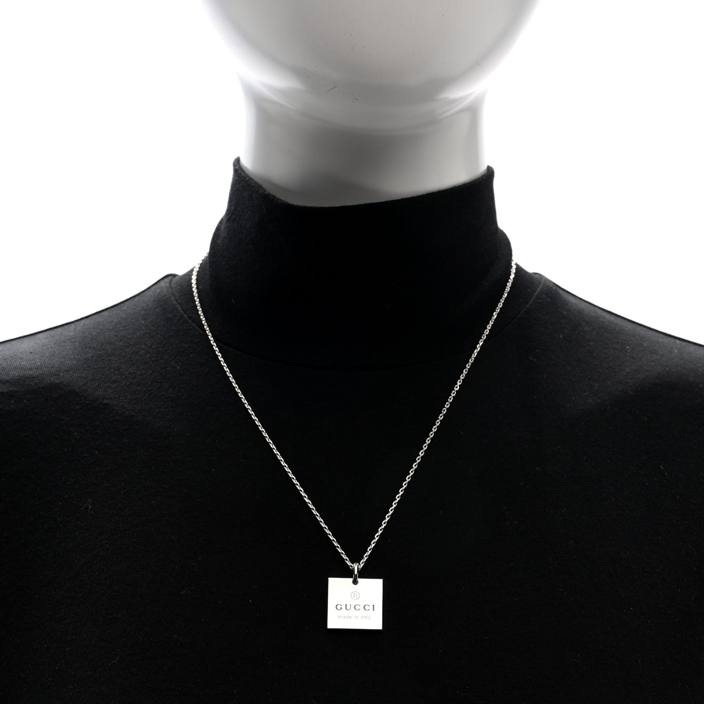 Sterling Silver Trademark Logo Square Pendant Necklace