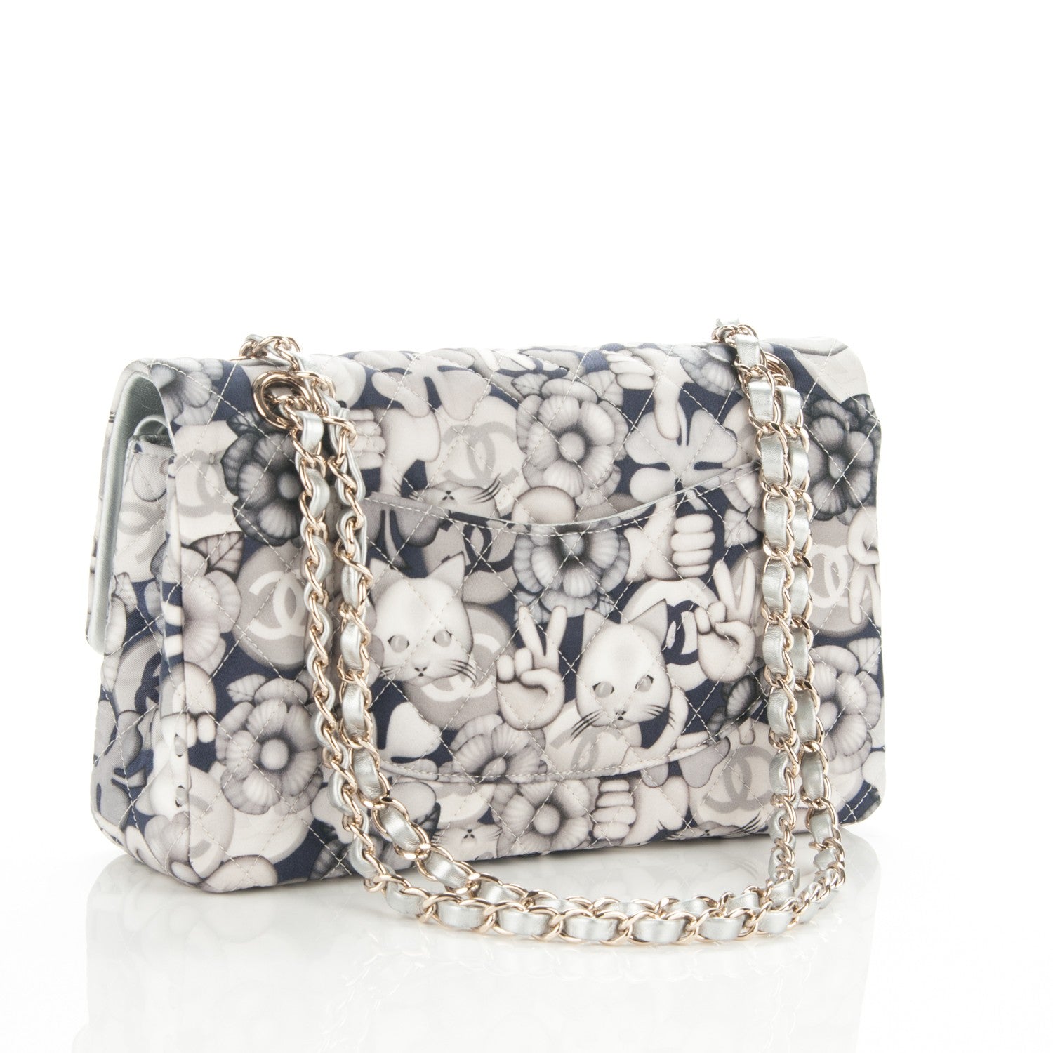 Chanel Nylon Quilted Medium Cat Emoticon Double Flap Navy Ecru 3 of 7