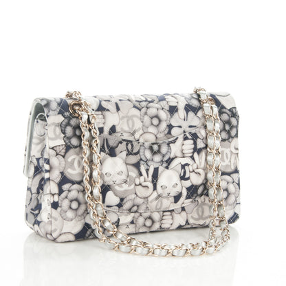 Chanel Nylon Quilted Medium Cat Emoticon Double Flap Navy Ecru 3 of 7