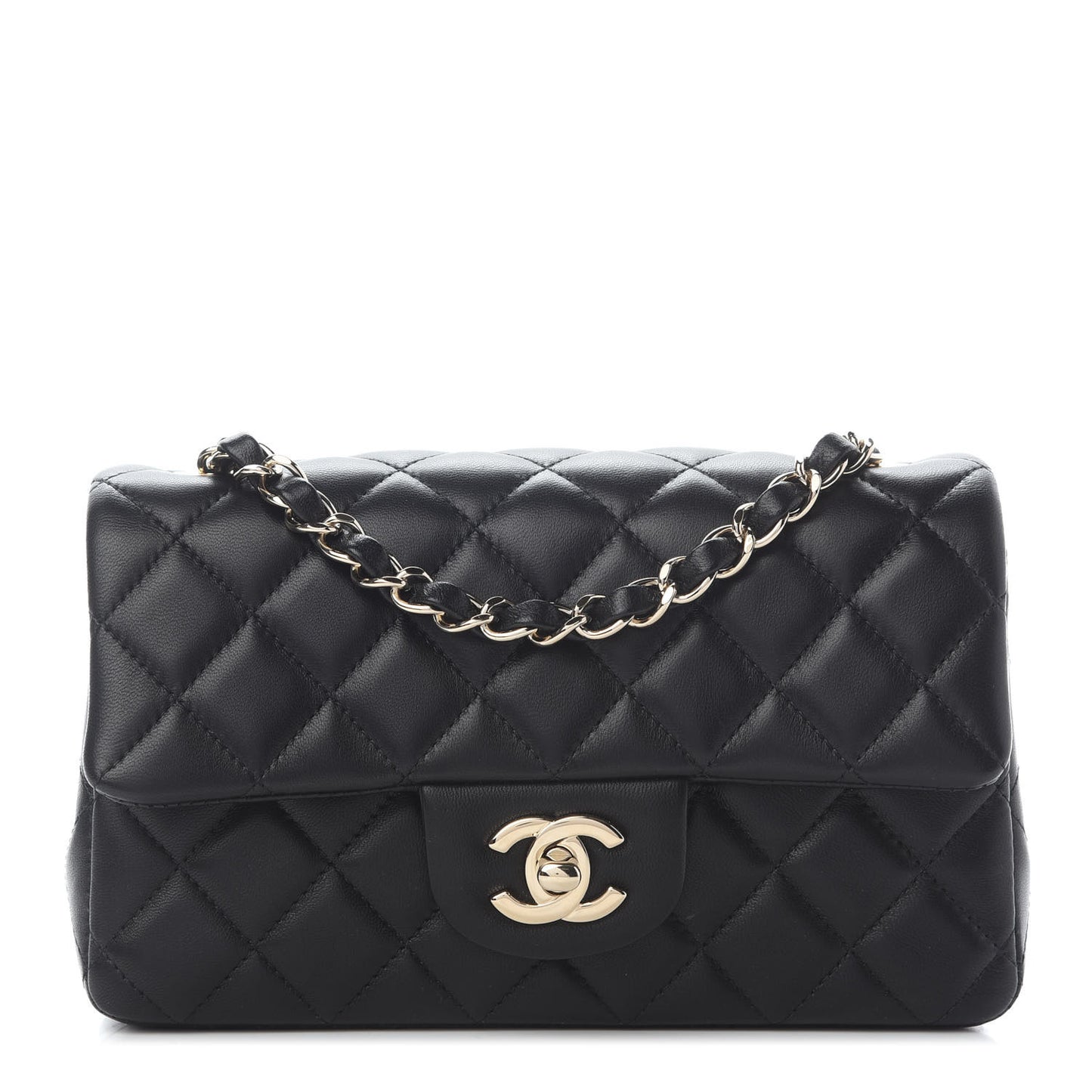 Lambskin Quilted Mini Rectangular Flap Black