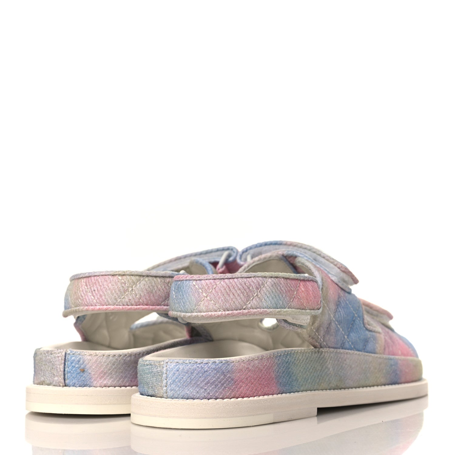 Chanel Printed Fabric Quilted Dad Sandals 39 Green Pink Blue 4 of 8