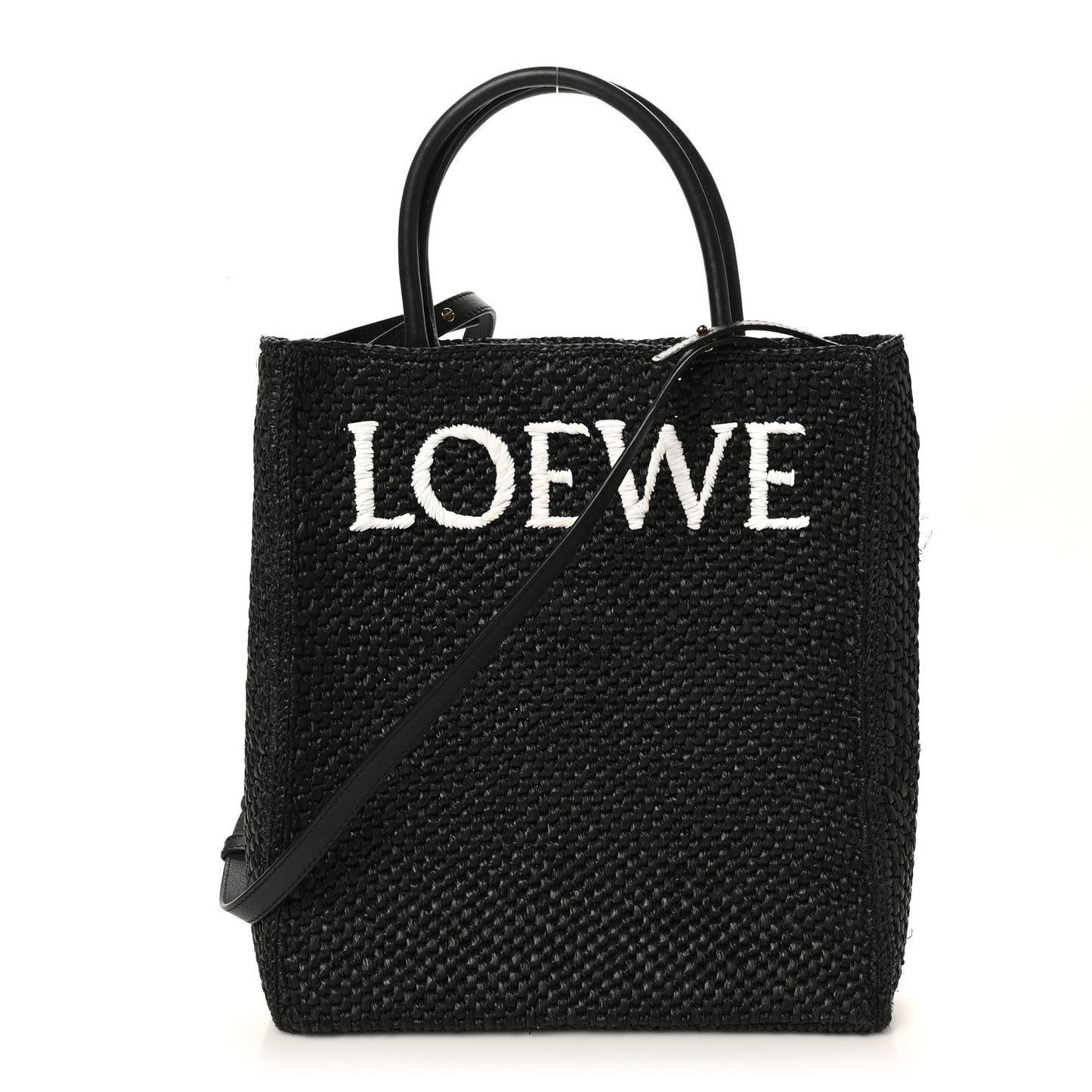 Raffia Calfskin Standard A4 Tote Bag Black